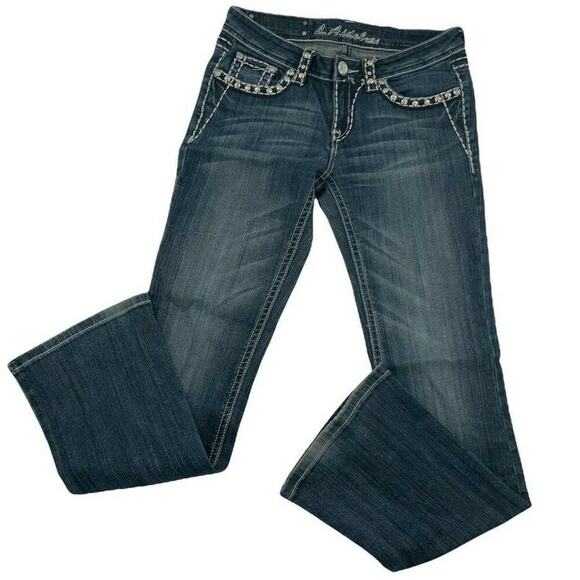 L.A. Idol Jeans Women's Size 9 Bootcut Frost Rhinestone Stitch Logo Bleu Denim - Picture 8 of 12